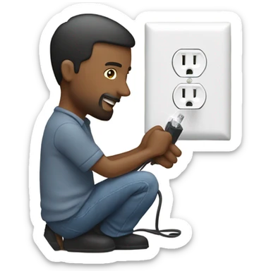 Guy plugging in his phone to an outlet  sticker