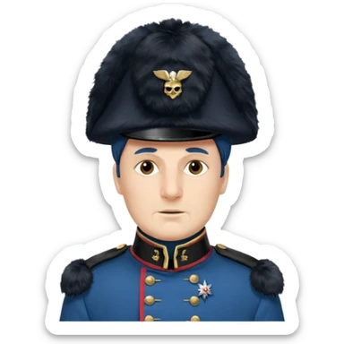 Vieille Garde soldier Napoleonic era blue uniform bearskin hat standing at attention simple expressive face sticker