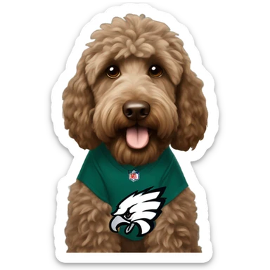 In love brown Labradoodle wearing a Philadelphia eagles shirt sticker