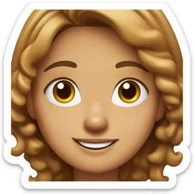 chica blanca con cabello ondulado largo marron, sonriendo tiernamente con los ojos cerrados sticker