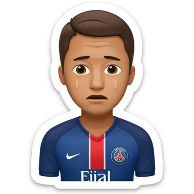 Realistic portrait of men crying wearing PSG jersey sticker