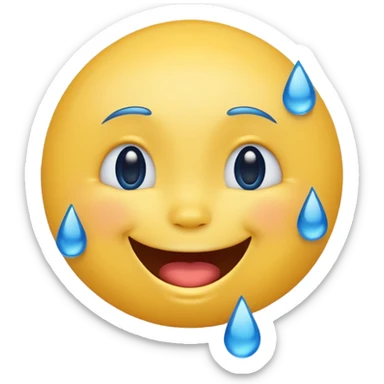 Emoji, yellow round laughing face, blue tears of joy on it  sticker