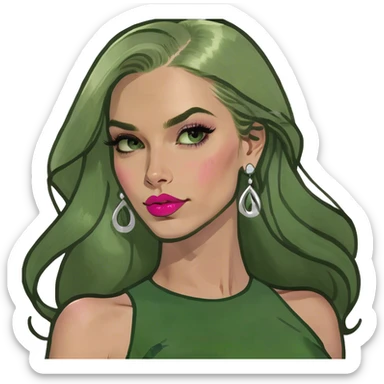 Woman with long blonde hair and dark green eyes with pink lips and long lashes sticker