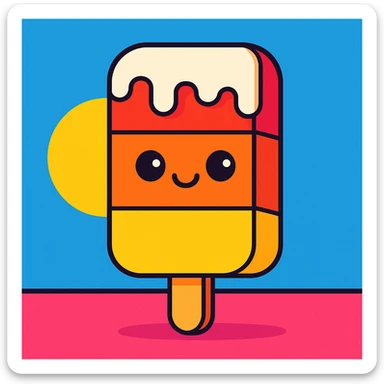 cartoon dessert bar, bright colors, smiling face, cute, simple background sticker