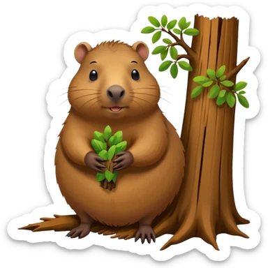capibara chewing a tree sticker