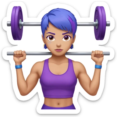 weight lift woman short blue purple har muscles bar is not growing from head sticker