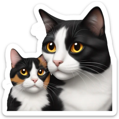 Tuxedo cat and calico cat cuddling sticker