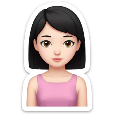 Un emoji de una. Chica adolescente vestido rosado pelo corto negro casi por los hombros sticker