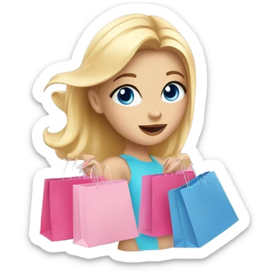 cute blonde with blue eyes surrounded by pink shopping bags sticker