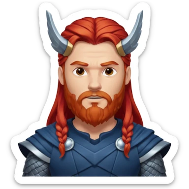 Thor, God of Thunder from Gods and Goddesses with long red hair and beard, silver and dark blue outfit sticker