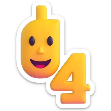 3D number 4 with a winking face sticker