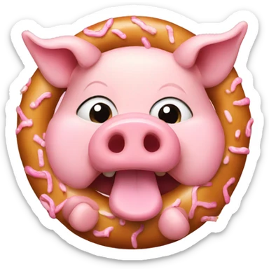 A pig eating a doughnut  sticker