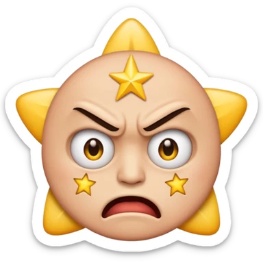 same style as apple emoji generic smilies. this one will be an angry face with 5 stars in his eyes but only half a star left. leaving an irate review sticker
