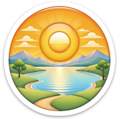serene landscape, early morning light, sun above horizon sticker