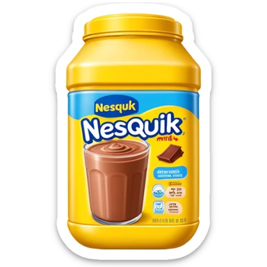 Nesquik chocolate milk powder in its iconic yellow container sticker