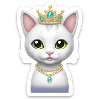 Sparkly princess-cat with tiara and necklace full body sticker