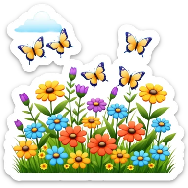 meadow with butterflies and flowers, no mountains sticker