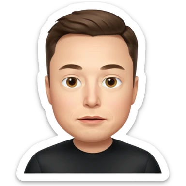 Elon Musk's face in iOS memoji style, neutral expression sticker