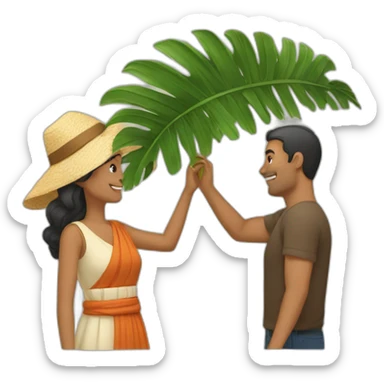woman fanning a man above him with palm leaves sticker