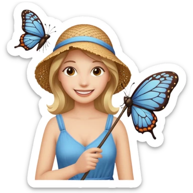 woman holding butterfly net sticker