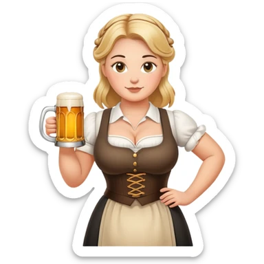 full figured German waitress, standing, holding a stein of beer in the hand  sticker