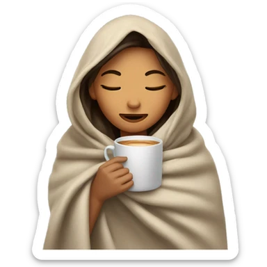 girl inside a blanket sipping coffee eyes closed sticker