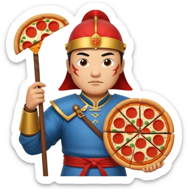 chinese ancient warrior with pizza sticker