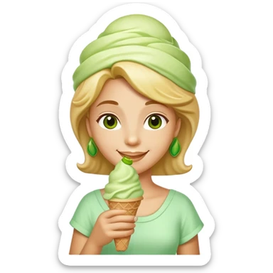 smiling Athena with green pistachio ice cream cone sticker
