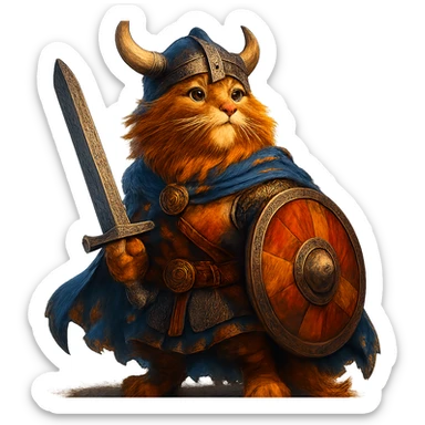 valorous Viking ginger cat in Valhalla, epic, heroic, vibrant colors sticker