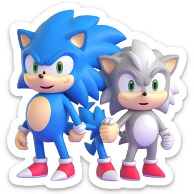Sonic the Hedgehog, baby Sonic, and Silver the Hedgehog holding hands together sticker