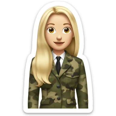 White girl with Long blonde hair, camouflage Wool oversize blazer sticker