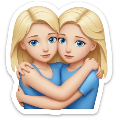 Two blonde girls with blue eyes hug each other sticker
