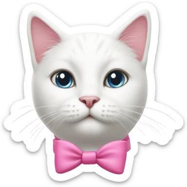 white cat with a pink bow collar sticker
