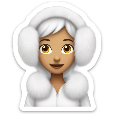 Girl in white big fluffy fur ear muffs sticker