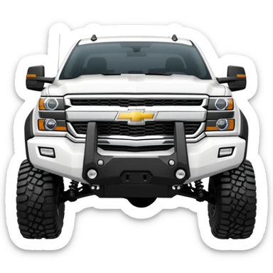  Chevrolet 2500 2022 crew cab. A ferocious truck featuring a vivid white base and black off road front bumper and chrome off road wheels. Emphasize sharp, high-contrast black streaks across the body, creating a look of aggressive, explosive energy. sticker