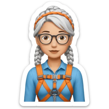 young climber woman with white/grey braided hair and glassess sticker