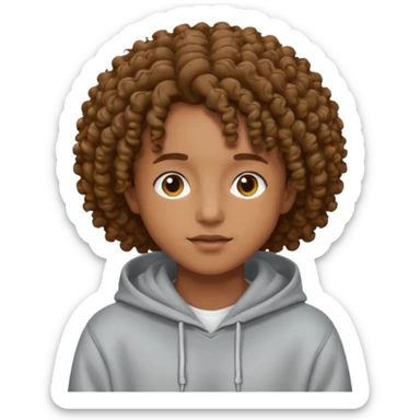 Gut wearing a hoodie with curly hair sticker