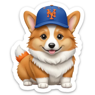 Corgi with Ny Mets hat sticker
