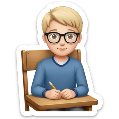 student sitting down on a  wooden chair sticker