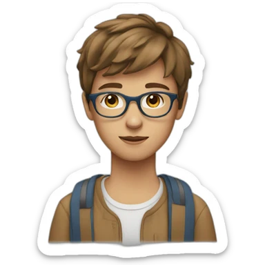 Teenager with brown short hair , transparent glasses, blue eyes sticker
