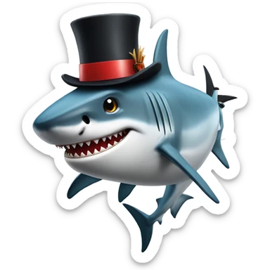 Shark with a top hat and a gun sticker