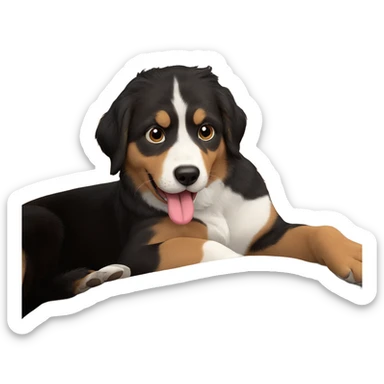 dog sticking out tongue indoors sticker