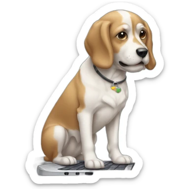 Chien qui joue sur un ordinateur sticker