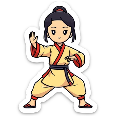lightskin young girl with black straight hair and dark eyes, taichi, traditional outfit sticker
