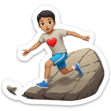 asian man tripping on rock with heart eyes sticker