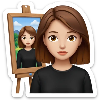 femme brune cheveux mi long noir artiste peintre sticker