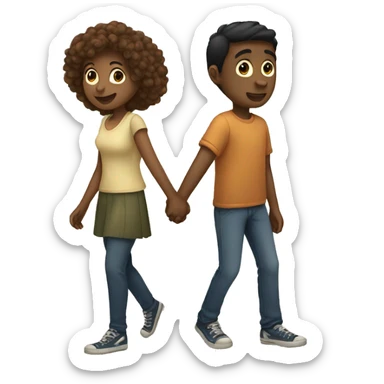 three people, two girls and one guy holding hands sticker