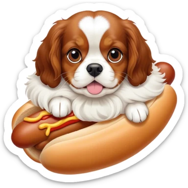 Cavalier King Charles in a hot dog bun sticker