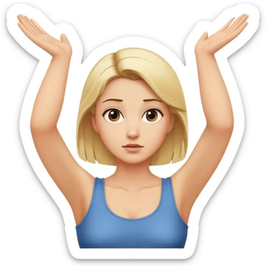 una mujer rubia con el cabello recogido con cara de pregunta, los brazos a los costados y las manos mirando hacia arriba sticker