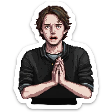 anxious man with hands outstretched in begging position with worried fearful expression sticker